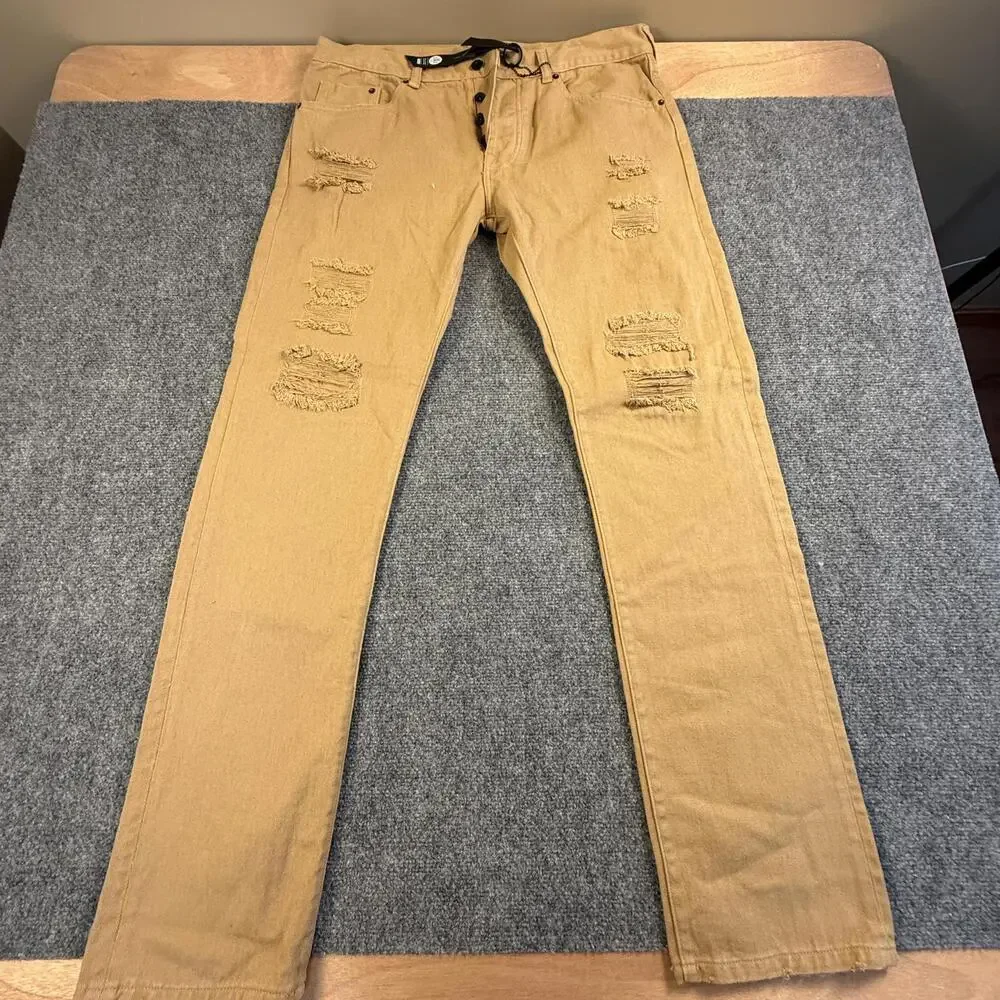 10 Deep Men's Distressed Tan Cotton Pants Size 36 NWT #1816‎